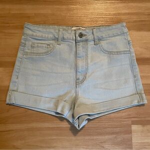 FOREVER 21 Denim High Rise Jean Shorts Women's Sz 25 Blue Light Wash Cuffed Hem